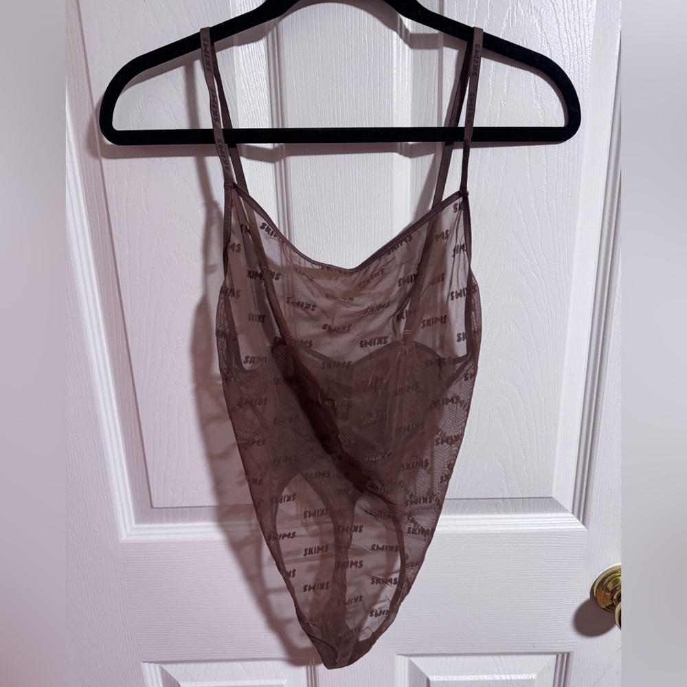 Skims logo print see-through bodysuit
